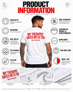 MY THERAPIST HATES MY EX TOO – Unisex Statement T-Shirt Weiß mit rotem Backprint | freches Sprüche Shirt