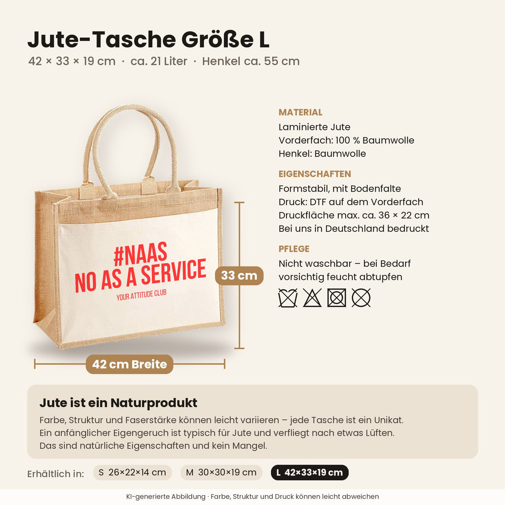 #NAAS No as a service – Jutetasche mit Spruch, Maße, Material und Pflege