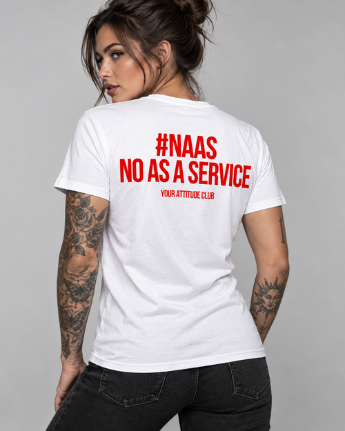 #NAAS NO AS A SERVICE – Unisex Statement T-Shirt Weiß mit rotem Backprint | IT Sprüche Shirt