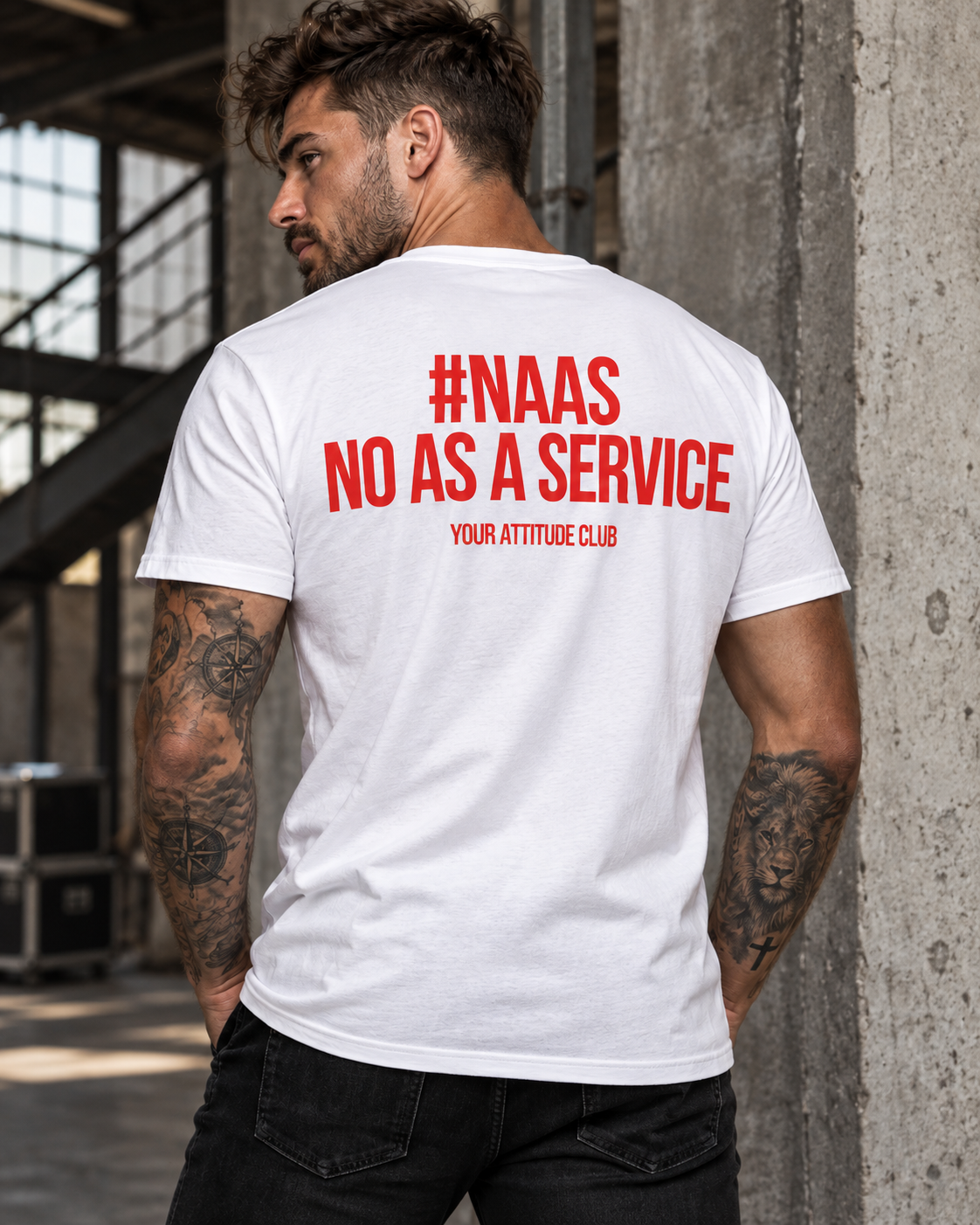 #NAAS NO AS A SERVICE – Unisex Statement T-Shirt Weiß mit rotem Backprint | IT Sprüche Shirt