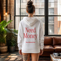 Need Money – weißer Hoodie mit rotem Backprint, Damen im Loft
