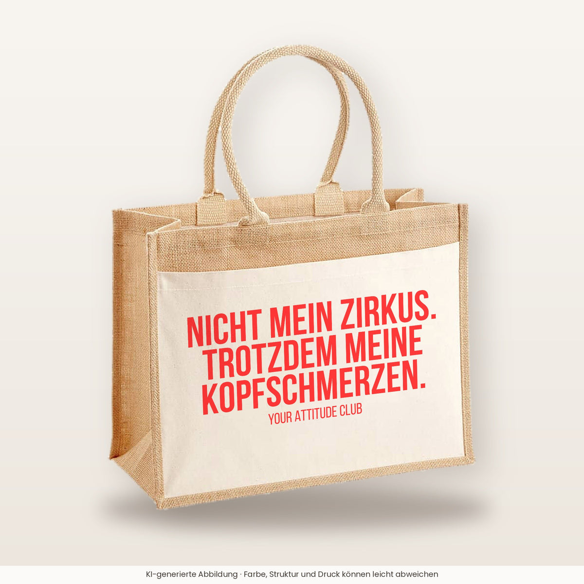 Nicht mein Zirkus. Trotzdem meine Kopfschmerzen. – Jutetasche mit Spruch, große Jutetasche, Produktansicht