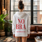 No Bra – weißer Hoodie mit rotem Backprint, Damen im Loft