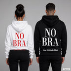 No Bra – Hoodie mit Backprint, Frau in Weiß mit rotem und Mann in Schwarz mit weißem Aufdruck