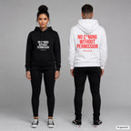 No c*ming without permission – Hoodie unisex mit Frontprint (Frau, Schwarz) und Backprint (Mann, Weiß)