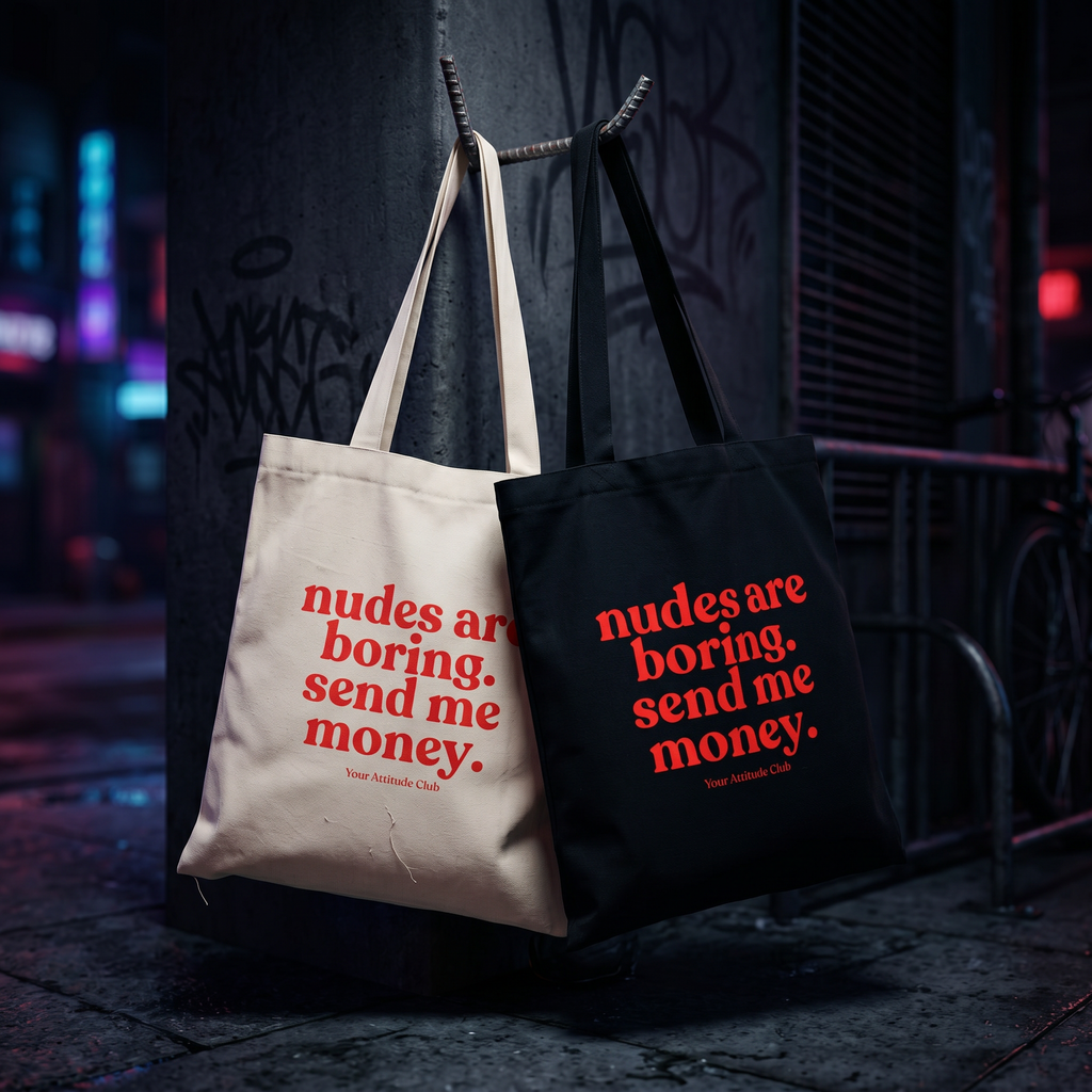 Nudes are boring. send me money. Shirt mit Frontprint – Oversize Unisex T-Shirt aus 100% Baumwolle, Statement Streetwear