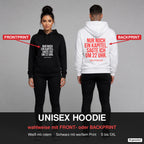 Nur noch ein Kapitel. Sagte ich um 22 Uhr. – Hoodie wahlweise mit Frontprint oder Backprint – Frau vorne in Schwarz, Mann hinten in Weiß