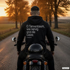 O Tannenbaum, wie nervig sind die Gäste – schwarzer Hoodie mit weißem Backprint, Herren auf dem Motorrad