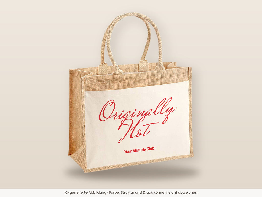 Originally Hot – Jutetasche mit Spruch, große Jutetasche, Detailansicht