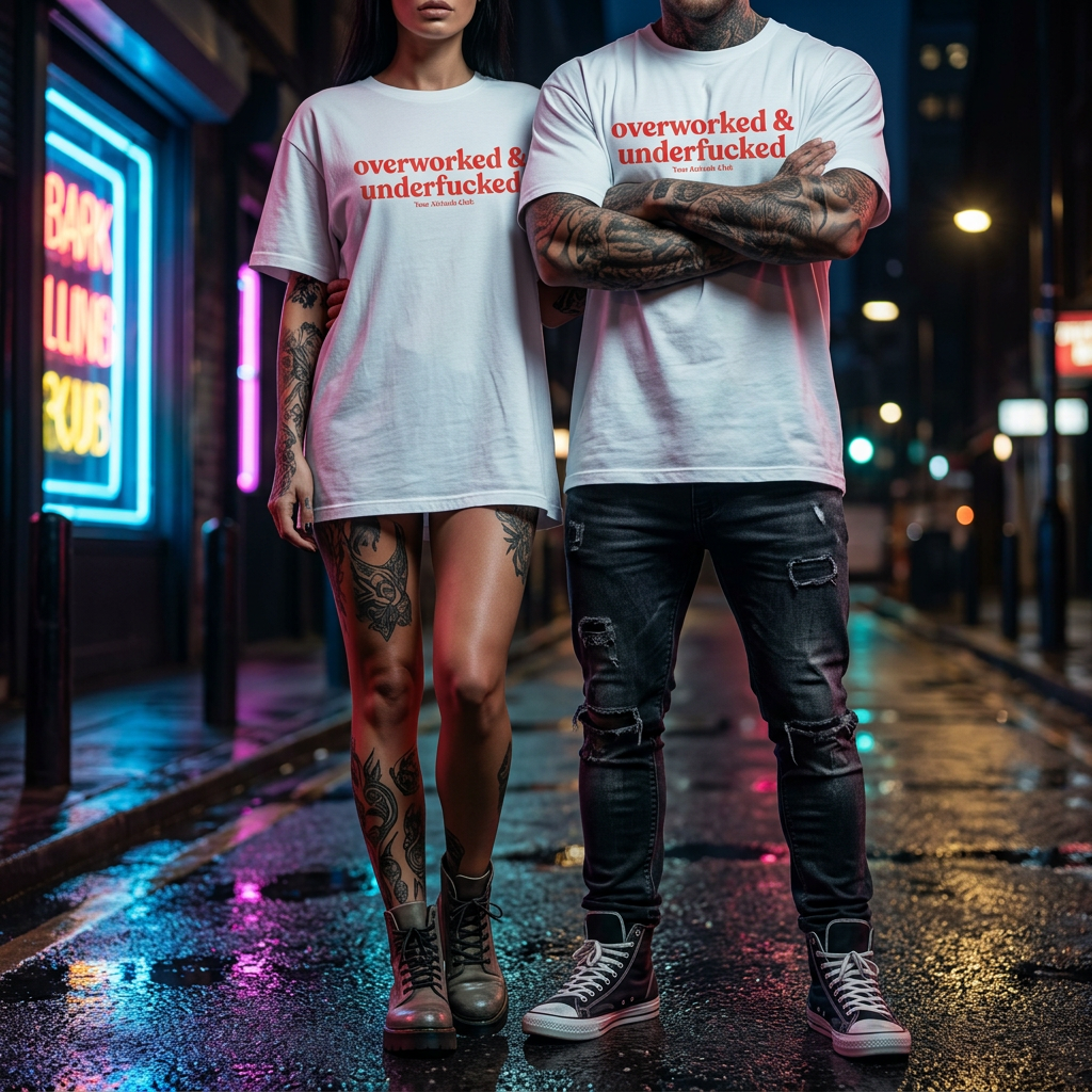 Overworked & underfucked Shirt mit Frontprint – Oversize Unisex T-Shirt aus 100% Baumwolle, Statement Streetwear, Geschenkidee