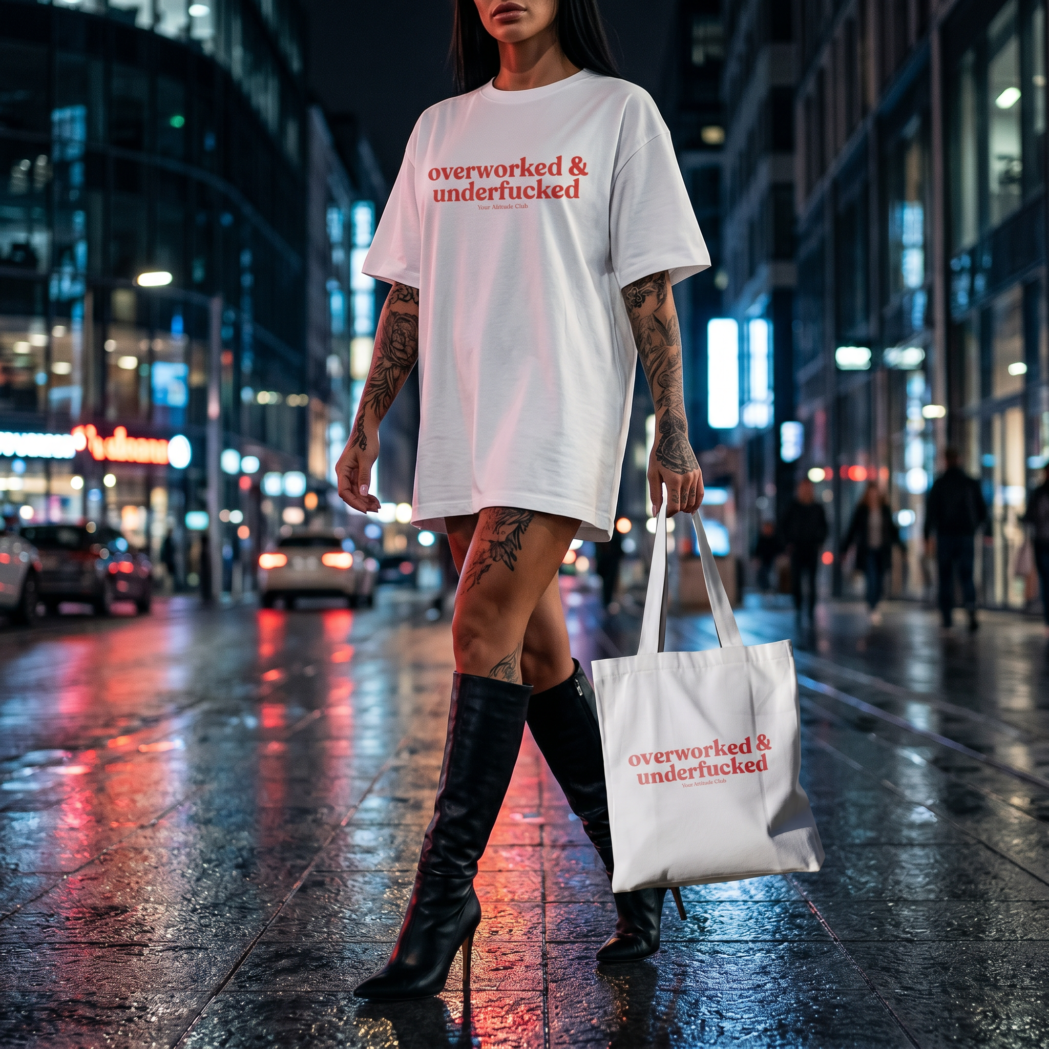 Overworked & underf*cked Beutel – Statement Tragetasche Baumwolle, frecher Shopper, Stoffbeutel groß, Trend Tote Bag Damen Herren