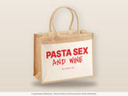 Pasta Sex and Wine – Jutetasche mit Spruch, große Jutetasche, Detailansicht