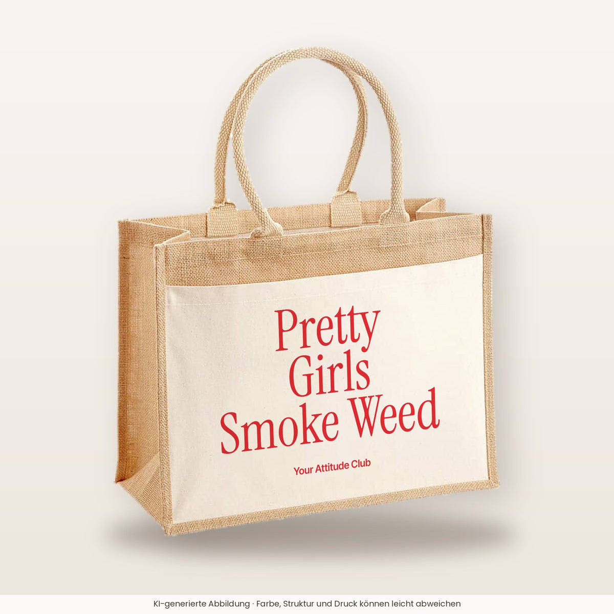 Pretty Girls Smoke Weed – Jutetasche mit Spruch, große Jutetasche, Produktansicht