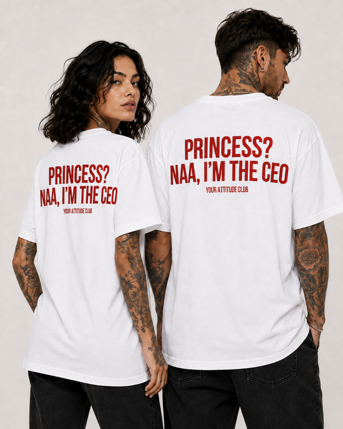 PRINCESS? NAA, I’M THE CEO – Unisex Oversize T-Shirt mit Backprint, selbstbewusstes Statement Shirt, Streetwear Geschenk für Frauen und Männer