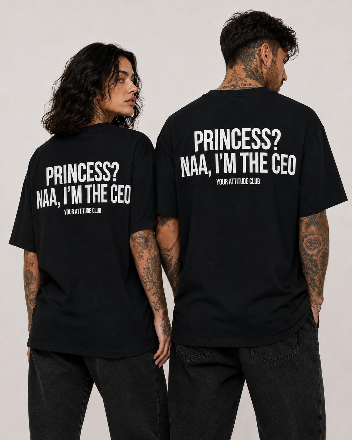 PRINCESS? NAA, I’M THE CEO – Unisex Oversize T-Shirt mit Backprint, selbstbewusstes Statement Shirt, Streetwear Geschenk für Frauen und Männer