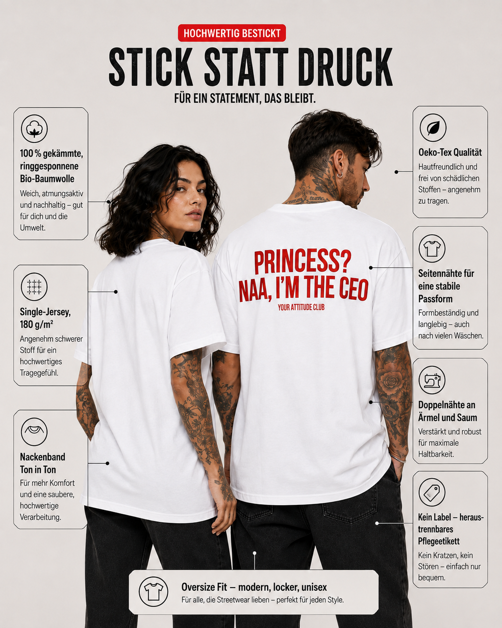 PRINCESS? NAA, I’M THE CEO – Unisex Oversize T-Shirt mit Backprint, selbstbewusstes Statement Shirt, Streetwear Geschenk für Frauen und Männer