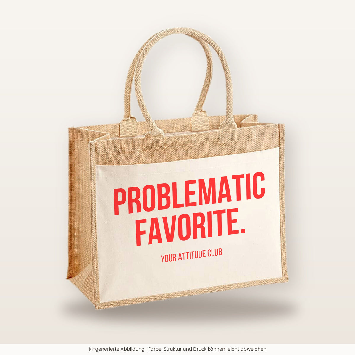 Problematic favorite. – Jutetasche mit Spruch, große Jutetasche, Produktansicht