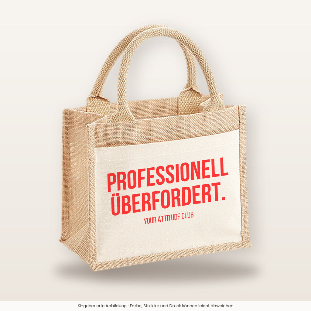 Professionell überfordert. – Jutetasche mit Spruch, kleine Jutetasche 26 × 22 cm