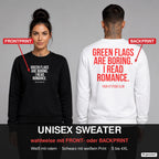 Green flags are boring. I read romance. – Pullover wahlweise mit Frontprint oder Backprint – Frau vorne in Schwarz, Mann hinten in Weiß