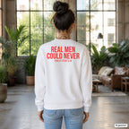 Real men could never – weißer Pullover mit rotem Backprint, Damen im Loft