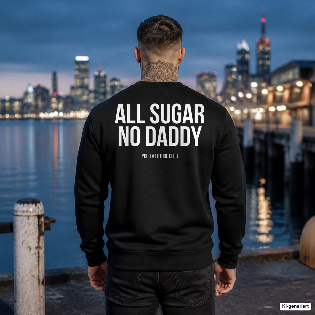 All sugar no daddy – schwarzer Pullover mit weißem Backprint, Herren am Hafen