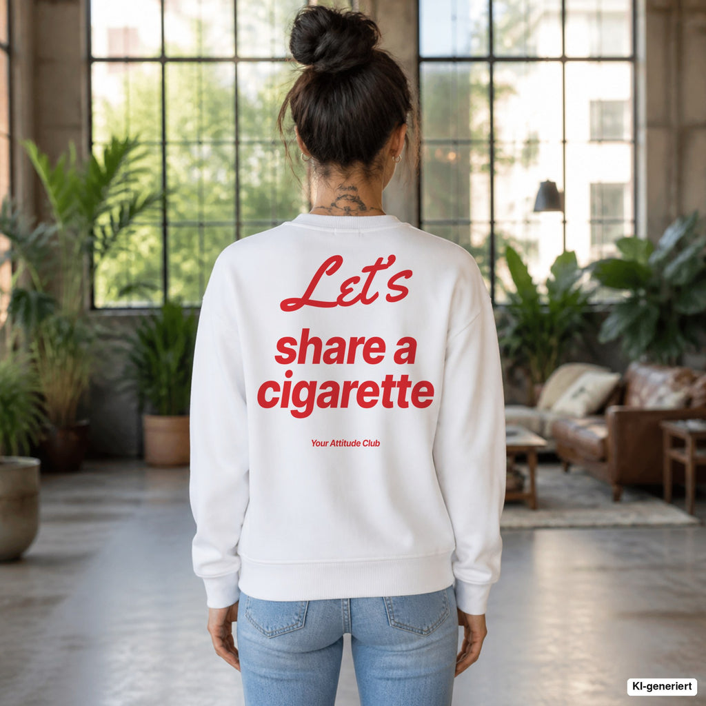 Let’s share a cigarette – weißer Pullover mit rotem Backprint, Damen im Loft