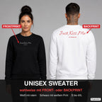 Just kiss me – Pullover wahlweise mit Frontprint oder Backprint – Frau vorne in Schwarz, Mann hinten in Weiß