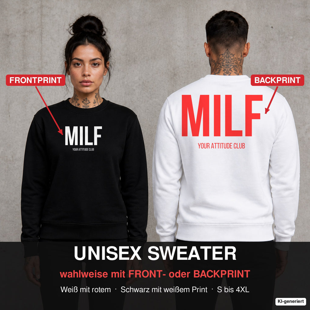 MILF – Pullover wahlweise mit Front- oder Backprint, Paar vor Betonwand