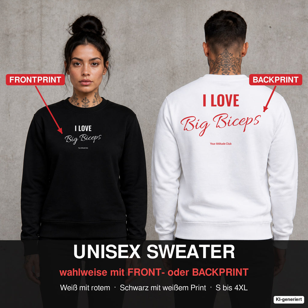 I love big biceps – Pullover wahlweise mit Front- oder Backprint, Paar vor Betonwand