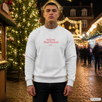 Ass iconic, mind psychotic – weißer Pullover mit rotem Frontprint, Herren auf dem Weihnachtsmarkt