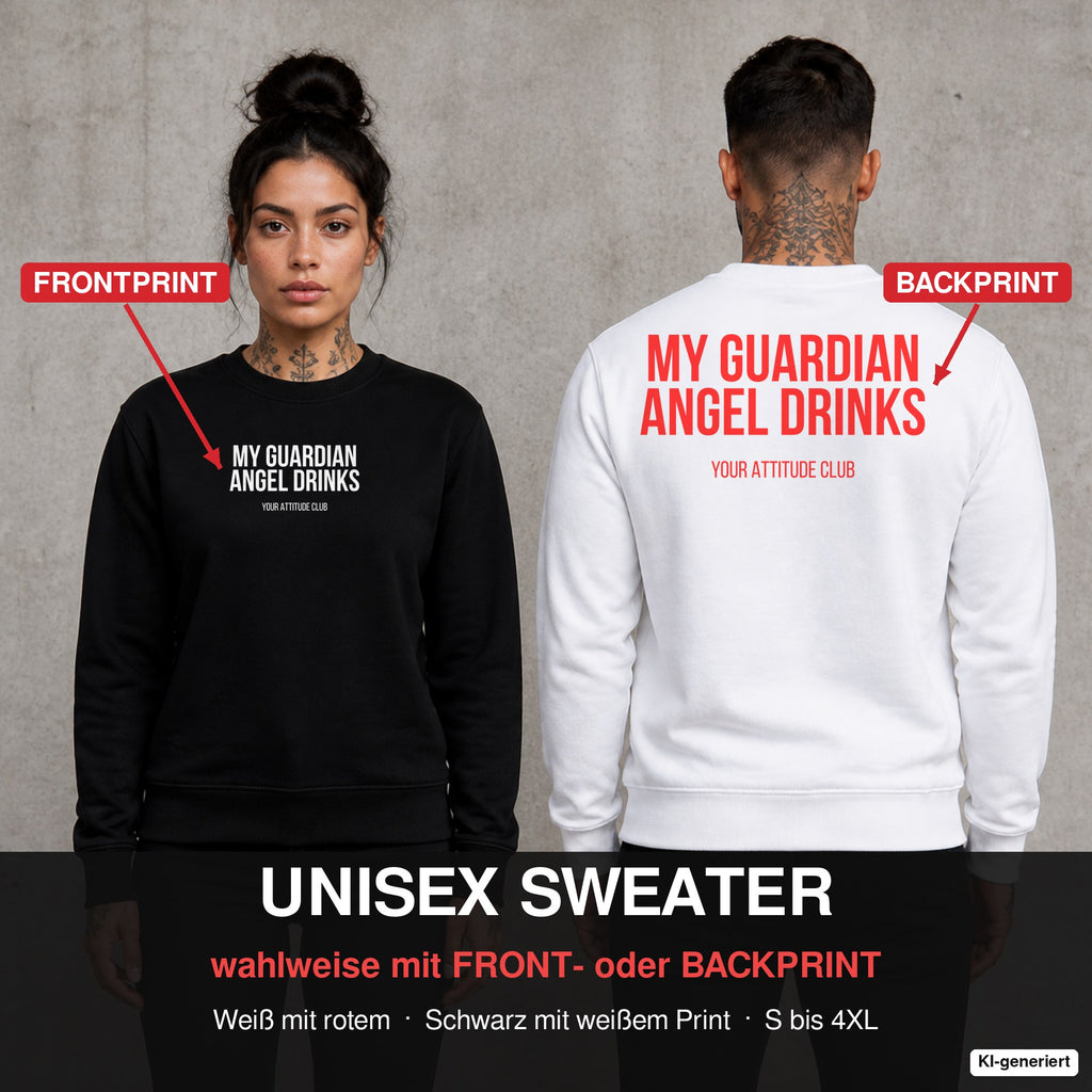 My guardian angel drinks – Pullover wahlweise mit Front- oder Backprint, Paar vor Betonwand