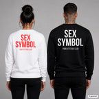 SEX SYMBOL – Pullover mit Backprint, Frau in Weiß mit rotem und Mann in Schwarz mit weißem Aufdruck