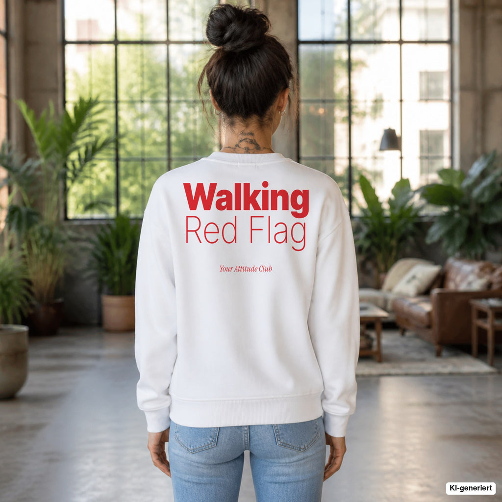 Walking red flag – weißer Pullover mit rotem Backprint, Damen im Loft
