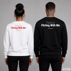 Food is flirting with me – Pullover mit Backprint, Frau in Weiß mit rotem und Mann in Schwarz mit weißem Aufdruck