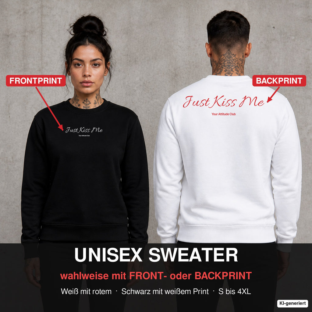 Just kiss me – Pullover wahlweise mit Front- oder Backprint, Paar vor Betonwand