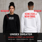 Keine Ficks mehr übrig – Pullover wahlweise mit Front- oder Backprint, Paar vor Betonwand