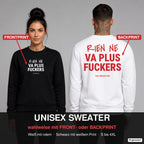 Rien ne va plus, fuckers – Pullover wahlweise mit Frontprint oder Backprint – Frau vorne in Schwarz, Mann hinten in Weiß