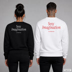 Sexy imagination – Pullover mit Backprint, Frau in Schwarz und Mann in Weiß
