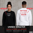 Don’t need nobody to save me – Pullover wahlweise mit Front- oder Backprint, Paar vor Betonwand