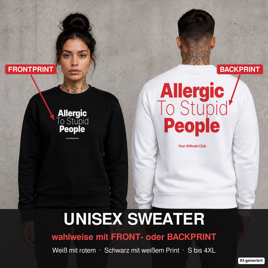 Allergic to stupid people – Pullover wahlweise mit Front- oder Backprint, Paar vor Betonwand
