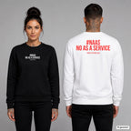 Naas – no as a service – Pullover unisex mit Frontprint (Frau, Schwarz) und Backprint (Mann, Weiß)