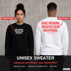 Habe Meinung. Brauche keine Nachfrage – Pullover wahlweise mit Front- oder Backprint, Paar vor Betonwand