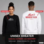 Mum’s biggest flex – Pullover wahlweise mit Frontprint oder Backprint – Frau vorne in Schwarz, Mann hinten in Weiß