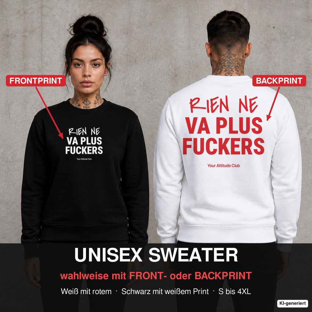 Rien ne va plus, fuckers – Pullover wahlweise mit Front- oder Backprint, Paar vor Betonwand