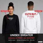 Cute but psycho – Pullover wahlweise mit Frontprint oder Backprint – Frau vorne in Schwarz, Mann hinten in Weiß