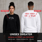 Need money for G Wagon – Pullover wahlweise mit Front- oder Backprint, Paar vor Betonwand