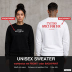 I’m too spicy for you – Pullover wahlweise mit Front- oder Backprint, Paar vor Betonwand