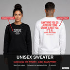 Anything you do after getting drunk is not you, it’s Ai. alcohol intelligence – Pullover wahlweise mit Frontprint oder Backprint – Frau vorne in Schwarz, Mann hinten in Weiß