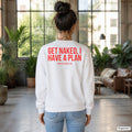 Get naked, I have a plan – weißer Pullover mit rotem Backprint, Damen im Loft