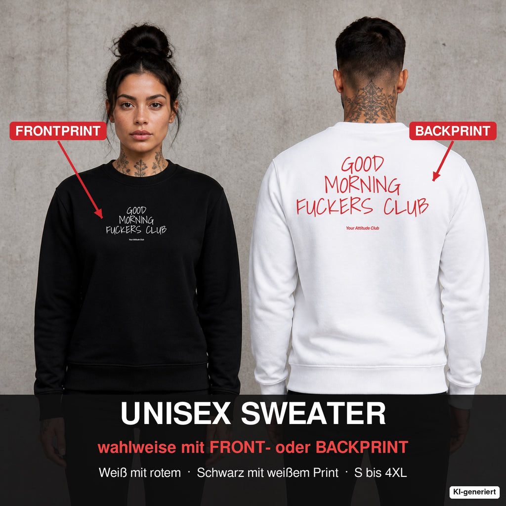 Good morning fuckers club – Pullover wahlweise mit Front- oder Backprint, Paar vor Betonwand
